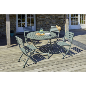 MARIUS - Ensemble repas de jardin 4 places en aluminium vert kaki