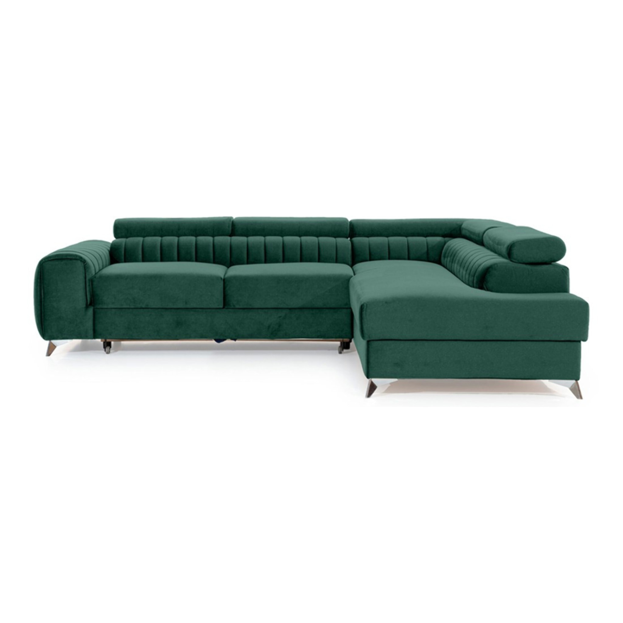 Talisay - canapé d'angle droit - 5 places - convertible avec coffre - en velours - Vert