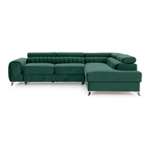 Talisay - canapé d'angle droit - 5 places - convertible avec coffre - en velours - Vert