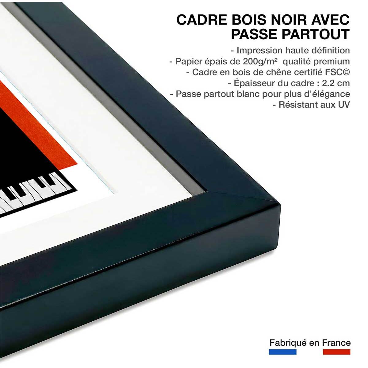 Poster musique trio Affiche + cadre en bois - Noir