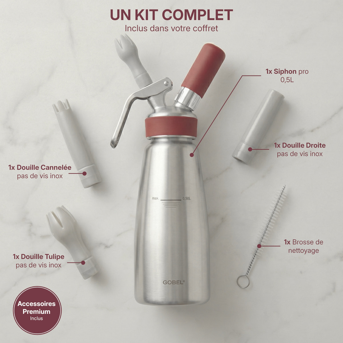 Siphon professionnel inox GOBEL - cuve inox - tête inox - 0.5L