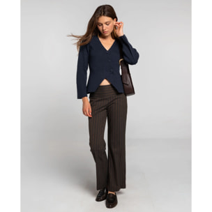 Pantalón de rayas marrón y gris con pernera ancha