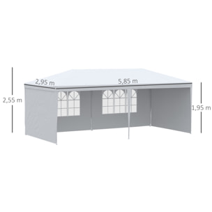 Carpa de Jardín 6x3 m con 4 Paredes Laterales y 2 Ventanas Visibles Cenador Gazebo de Exterior con Marco de Acero para Fiestas Eventos Bodas Blanco