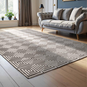 Tapis salon, motif géométrique relief, taur, chaleureux