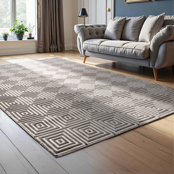 Tapis salon, motif géométrique relief, taur, chaleureux