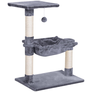 Árbol Rascador para Gatos Torre para Gatos 50x36x70 cm Centro de Actividad con Hamaca Plataforma Postes de Sisal y Bola Colgante Gris