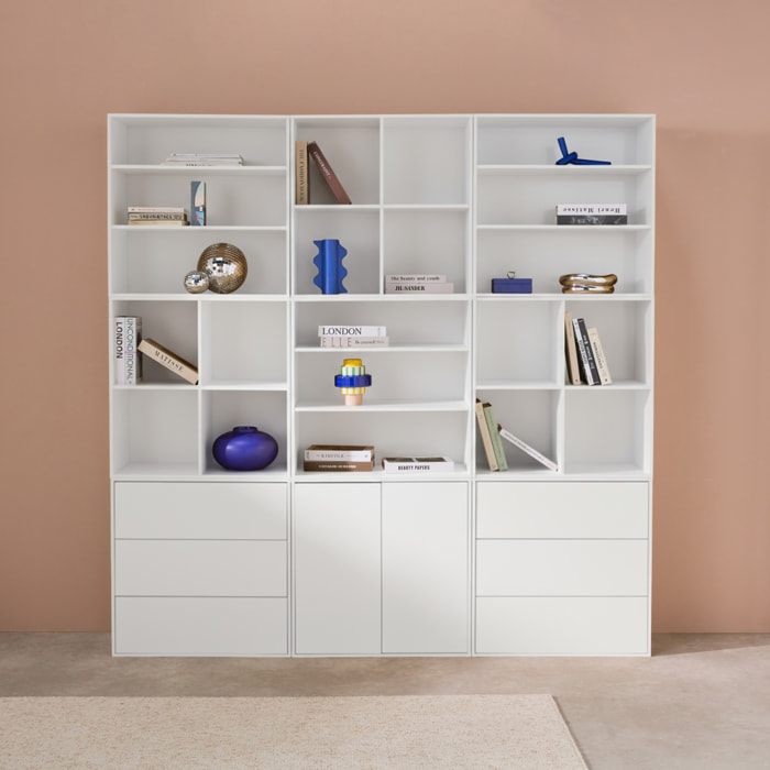 Kit étagère. bibliothèque décor bois blanc 9 éléments 100% modulable L 210 x P 35 x H 210cm - Kompo