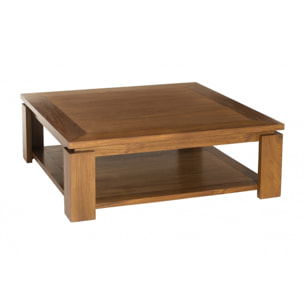 AYAN - Table basse carrée marron sous plateau 90x90cm bois Teck