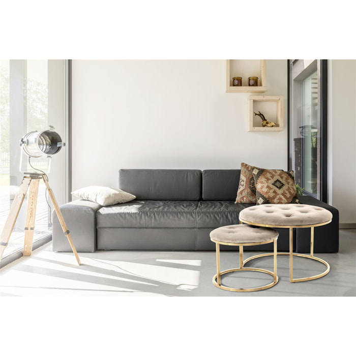 Set di 2 pouf Myla in velluto taupe e oro