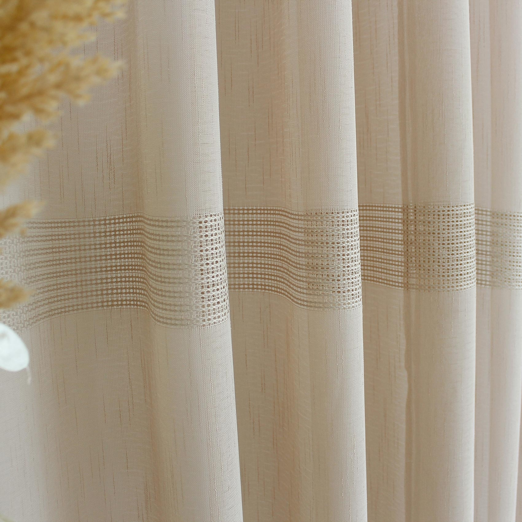 Voilage bohème à bandes ajourées - Beige