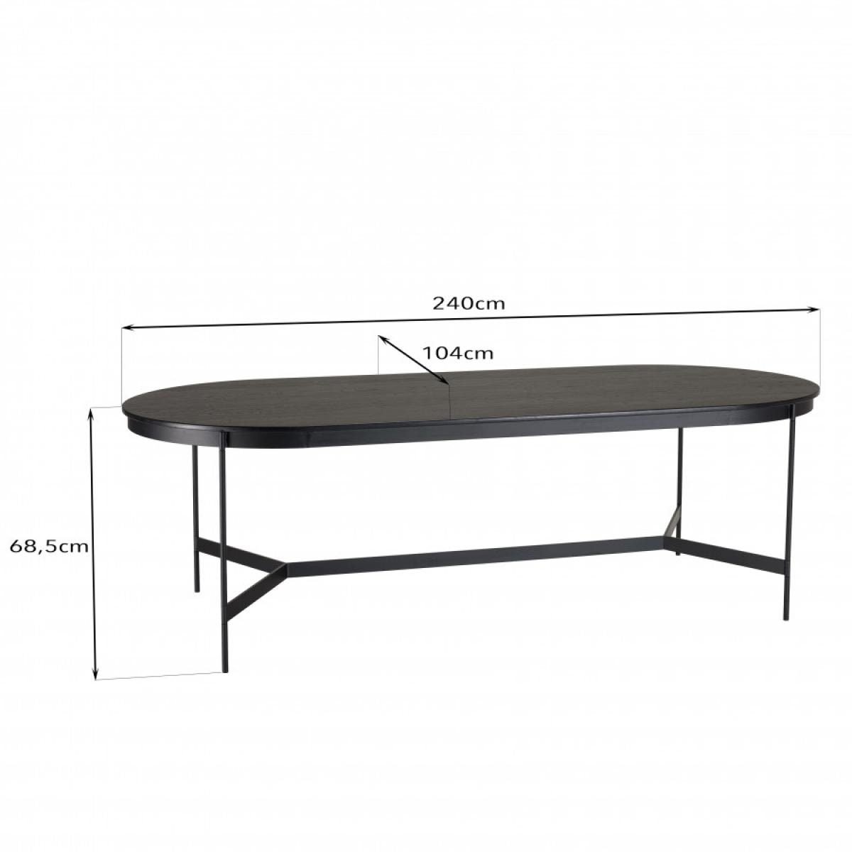DALY - Table à manger ovale noire 240x104cm piètement métal