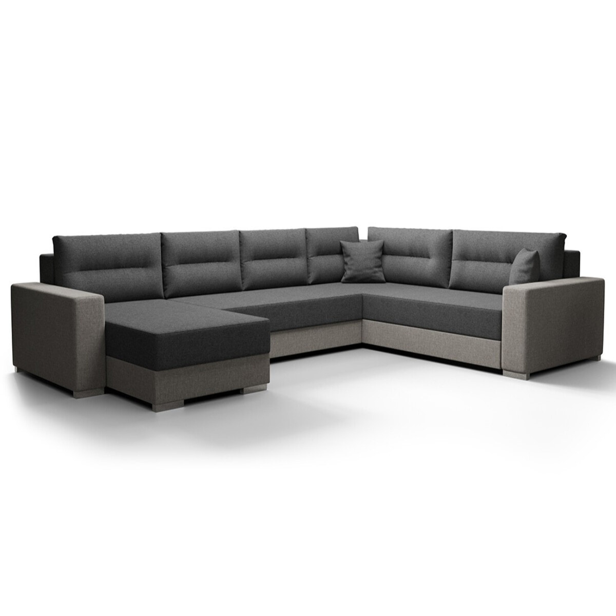 Leslie - Canapé panoramique d'angle réversible 7 places convertible avec coffre en tissu - Gris foncé