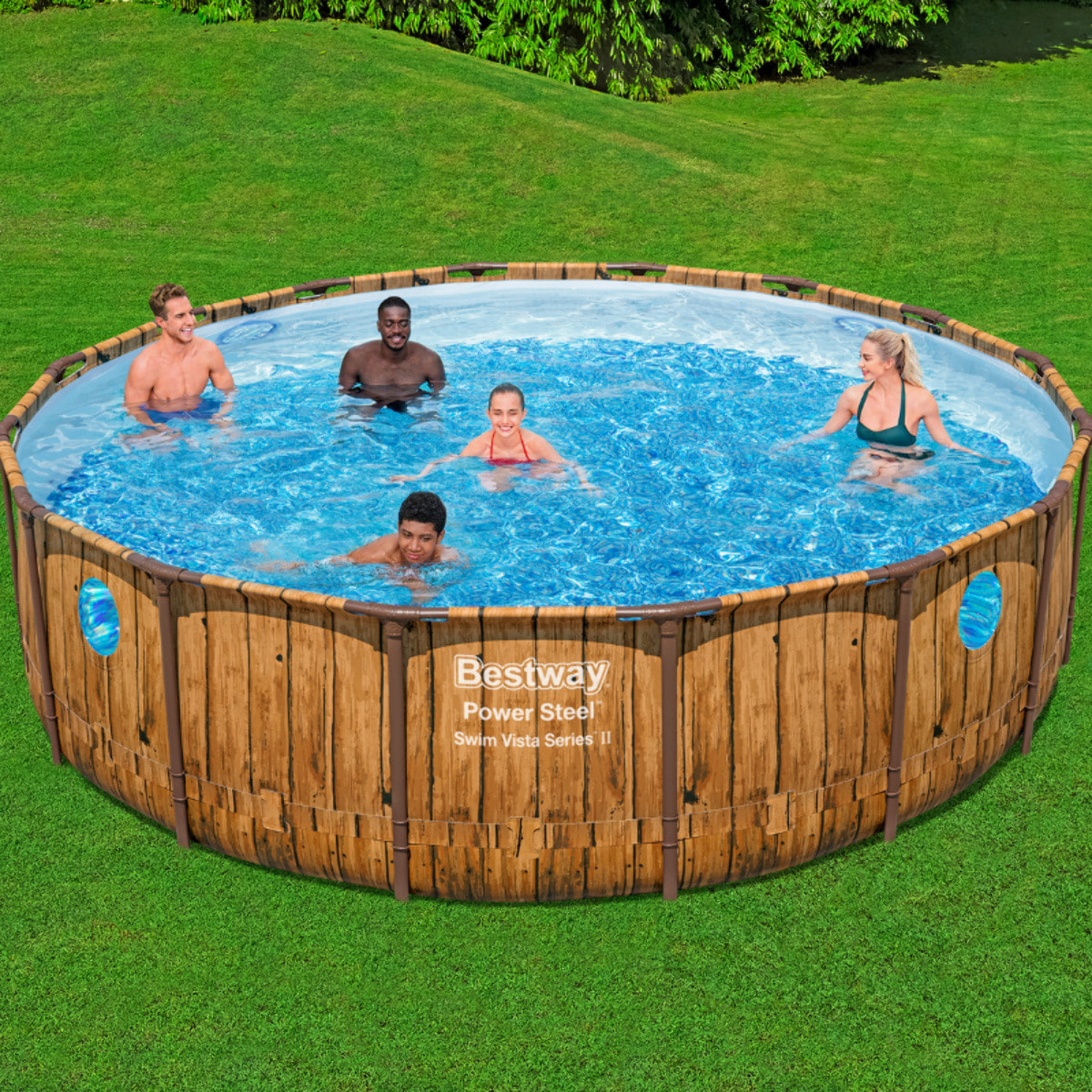 Bestway Piscine hors sol tubulaire ronde Bestway Power Steel Swim Vista 488 x 122 cm décor bois