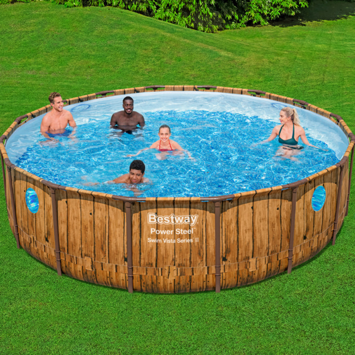 Bestway Piscine hors sol tubulaire ronde Bestway Power Steel Swim Vista 488 x 122 cm décor bois