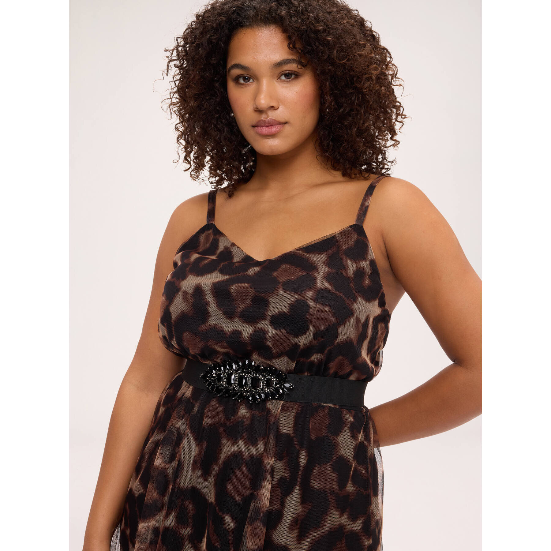 Fiorella Rubino - Vestito animalier lungo in tulle - Marrone