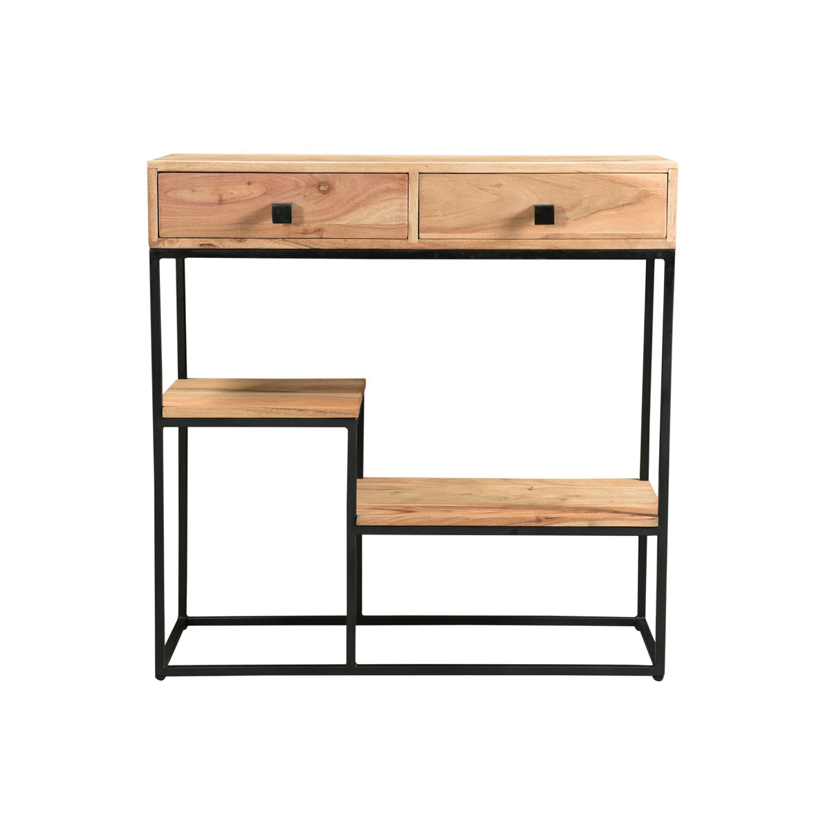 Console avec rangements 2 tiroirs en bois massif et métal noir L80 cm GRENELLE