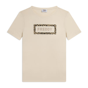 T-shirt Manica Corta con Grafica Animalier e Logo FREDDY