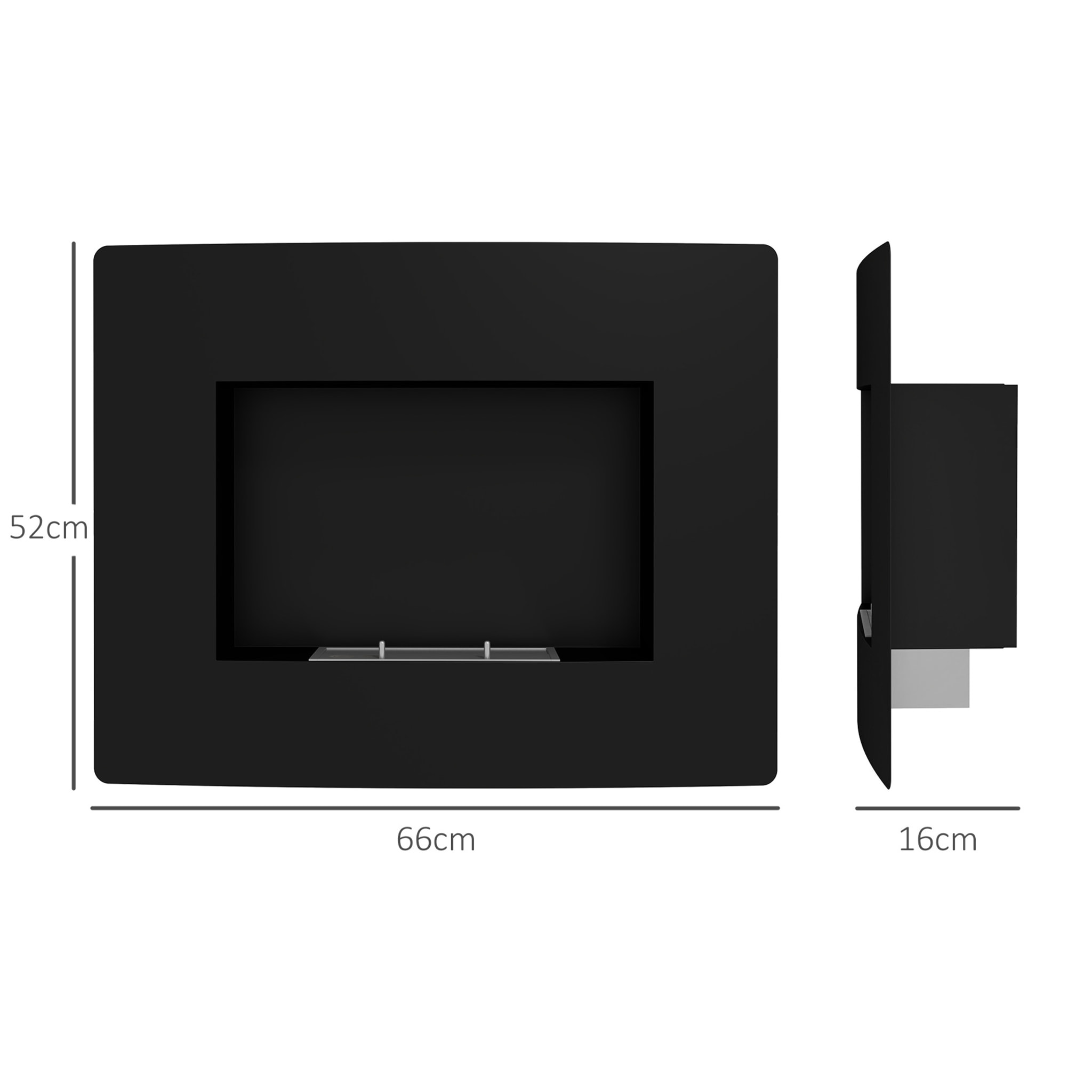 Chimenea de Bioetanol de Pared Estufa de Bioetanol Curva con Tanque de 0,9 L Apagallamas de Acero Inoxidable Tiempo de Combustión 3,3H para Interiores 15-20 m² 66x16x52 cm Negro