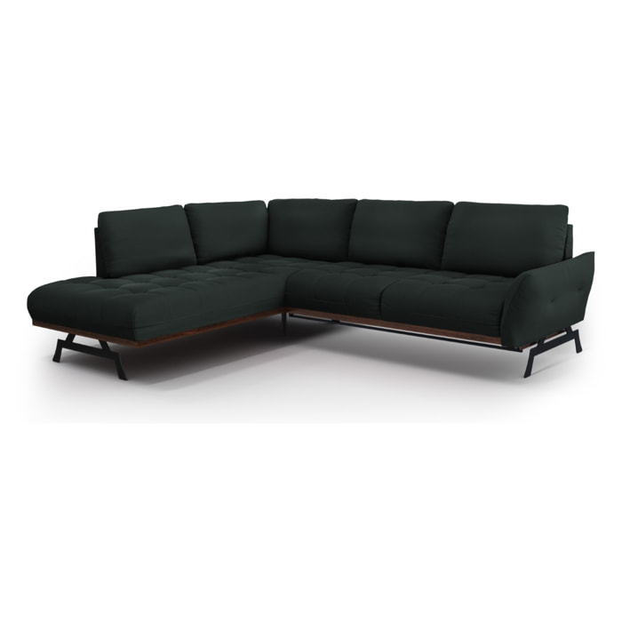 Canapé d'angle gauche convertible "Olivier" 5 places en tissu structurel noir