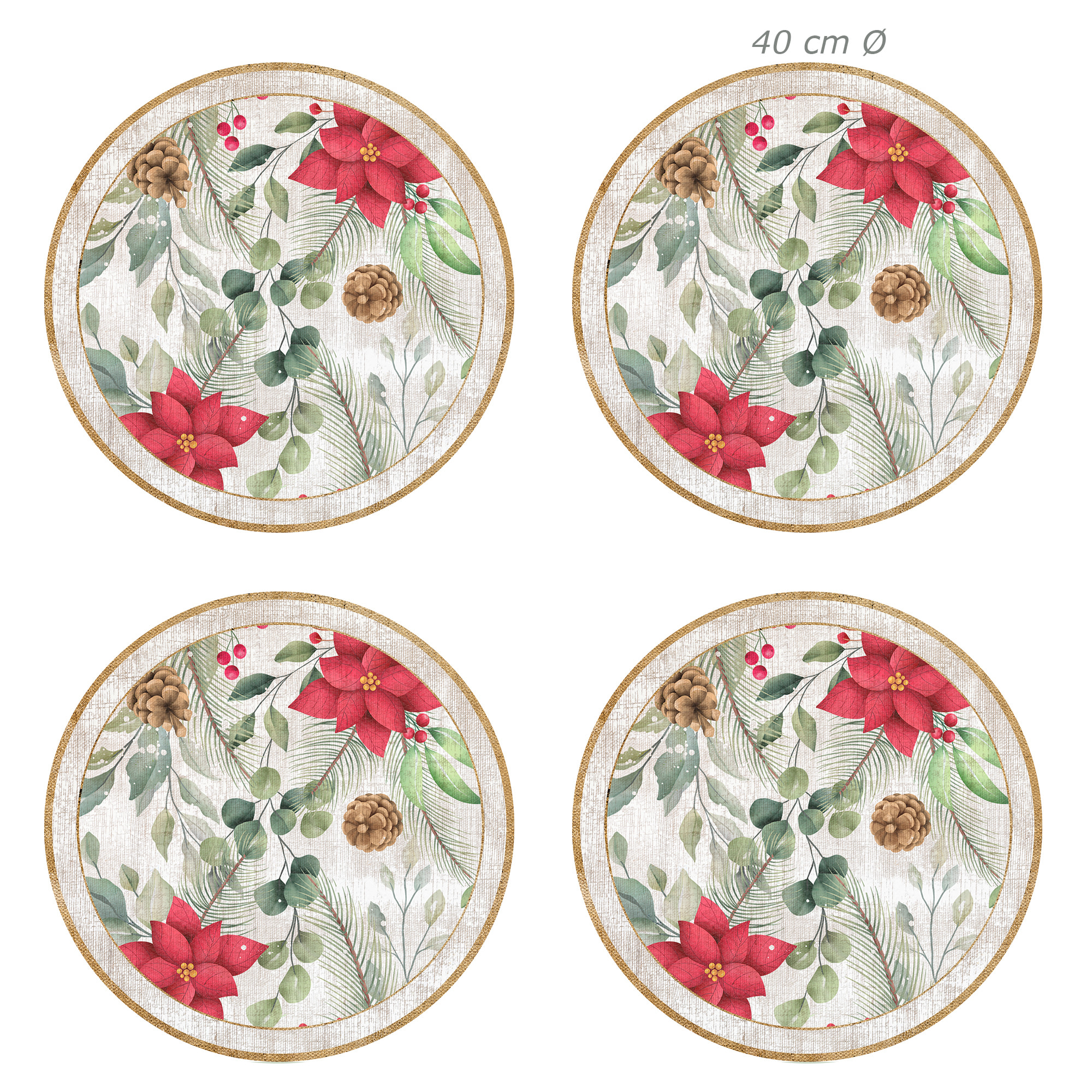 VINILIKO, set de 4 individuales de mesa Circular Flores de Pascua 4u-[Diam] 40 cm