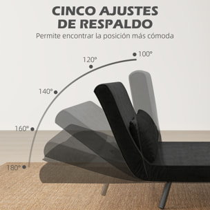 Sofá Cama de 2 Plazas 4 en 1, Sofá Cama Plegable Tapizado en Terciopelo con Respaldo Ajustable de 5 Niveles y Almohadas Acolchadas, para Oficina, Dormitorio, Salón, 102x73x81 cm, Negro