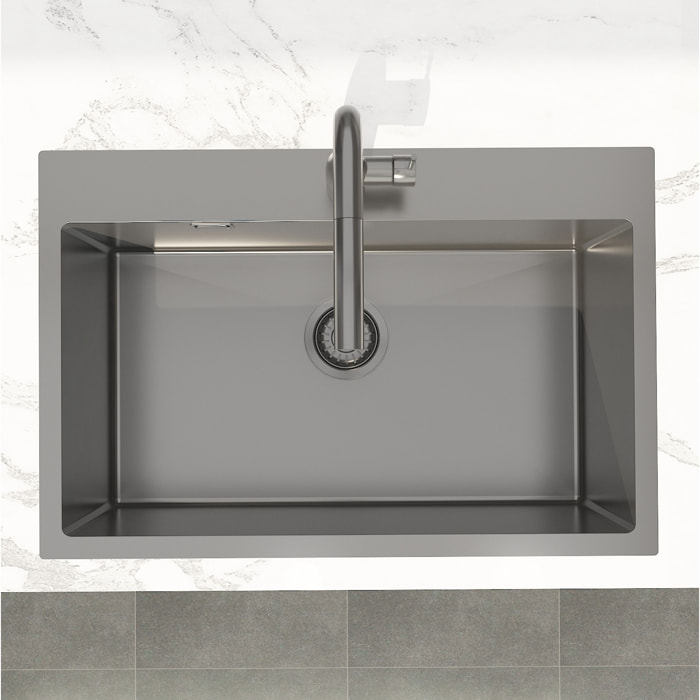 Swiss Aqua Technologies Timeless Évier de cuisine encastrable en inox 304, 68x45x21 cm, Gun Metal brossé PVD