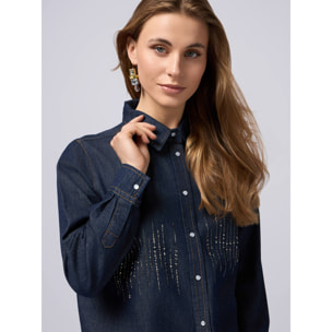 Oltre - Camisa vaquera con micro cristales - Azul