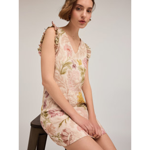 Motivi - Mini dress con stampa floreale effetto jacquard - Beige