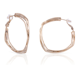 Pendientes de aro con diseño geométrico de cobre con recubrimiento electroplateado brillante, 40 mm, con cierre catalán en plata de ley 925.