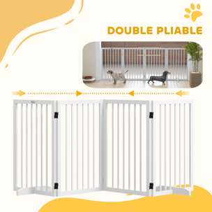 Barrière de sécurité chien 4 panneaux modulable autoportante dim. max. 206L x 35l x 76H cm bois blanc