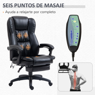 Silla de Masaje con 6 Puntos de Masaje Silla de Oficina Giratoria Silla de Despacho Reclinable con Altura Ajustable Reposapiés Retráctil y Control Remoto 68,5x68,5x113-121 cm Negro
