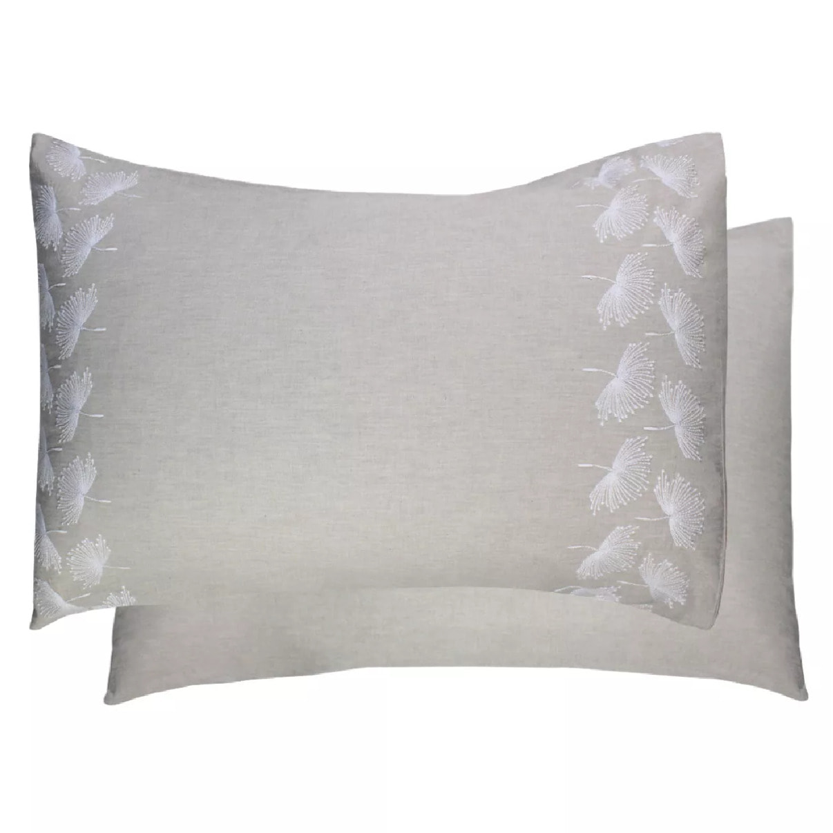 Taie d'oreiller pur coton lavé tissé teint brodé beige Brise d'ete naturel
