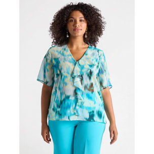 Fiorella Rubino - Blusa stampata con volant - Verde acqua