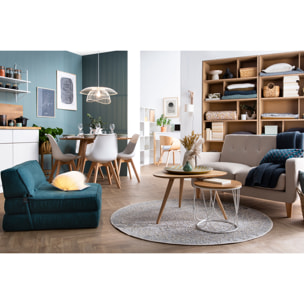 Canapé scandinave 2 places en tissu gris clair et bois clair LUNA