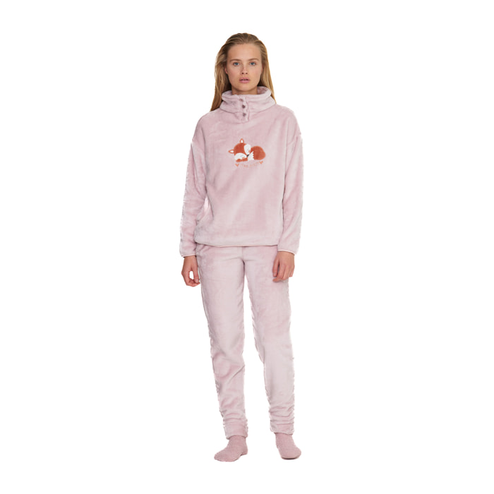 Pigiama donna fox in coral con collo tre bottoni Noidinotte