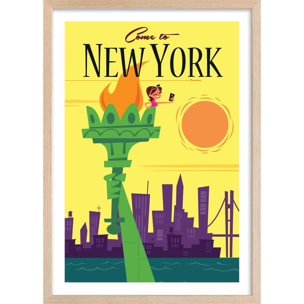 Affiche Voyage à New York Affiche + cadre en bois - Chêne