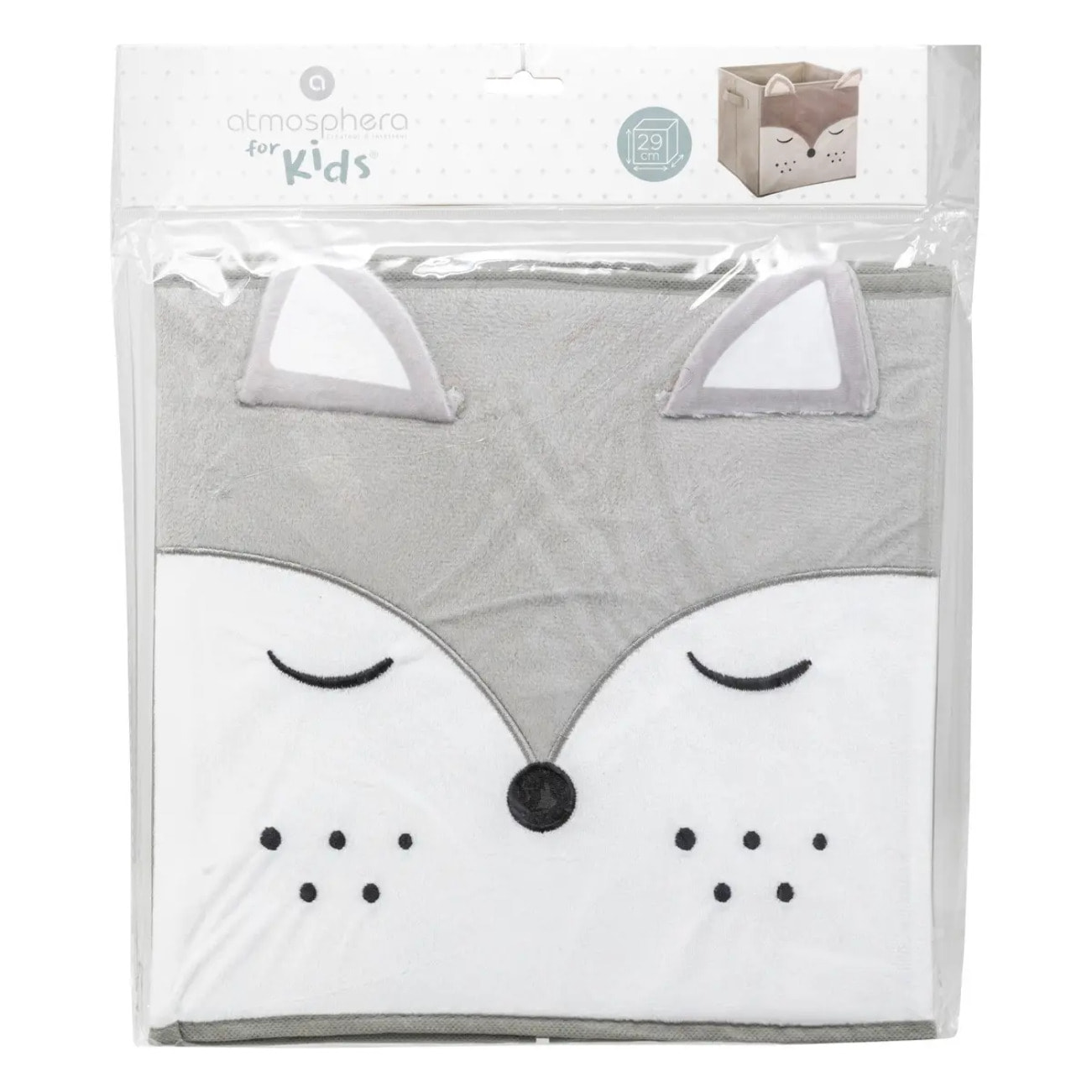 Bac de rangement enfant "Renard" - velours - gris