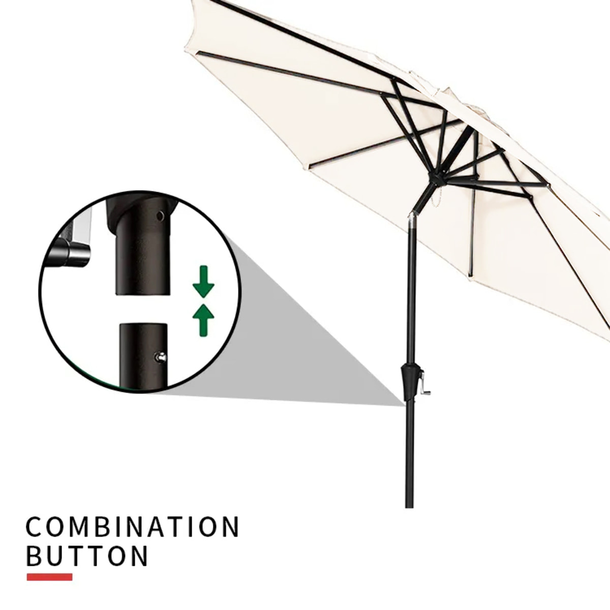 Ombrellone Da Giardino Parasole Per Balcone Con Air Vent Inclinazione Regolabile Apertura A Manovella Anti UV Impermeabile 2.7 M Bianco