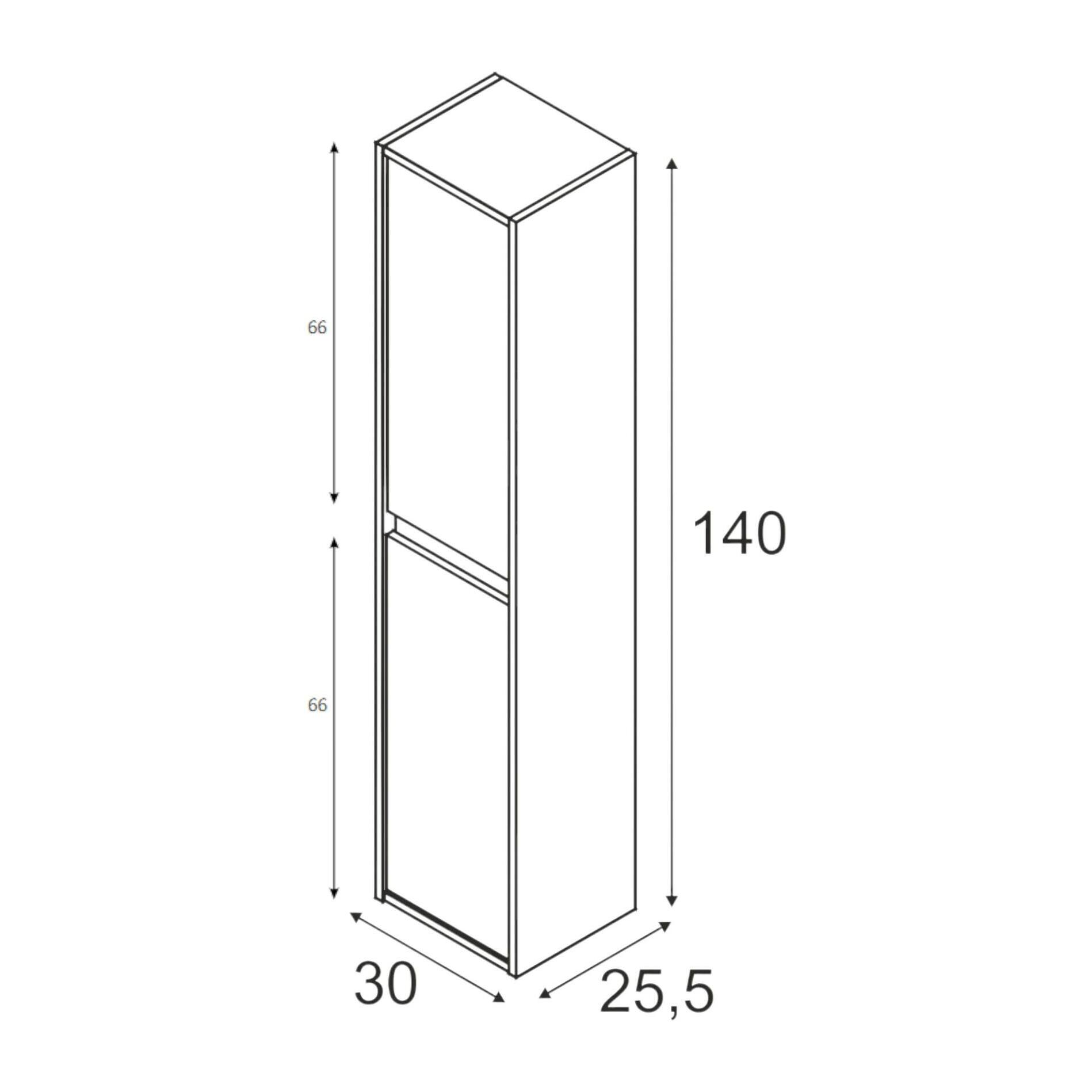 Mobile colonna Aladin, Mobile bagno a 2 ante, Armadio pensile sospeso, Mobiletto multiuso moderno, 30x26h140 cm, Quercia