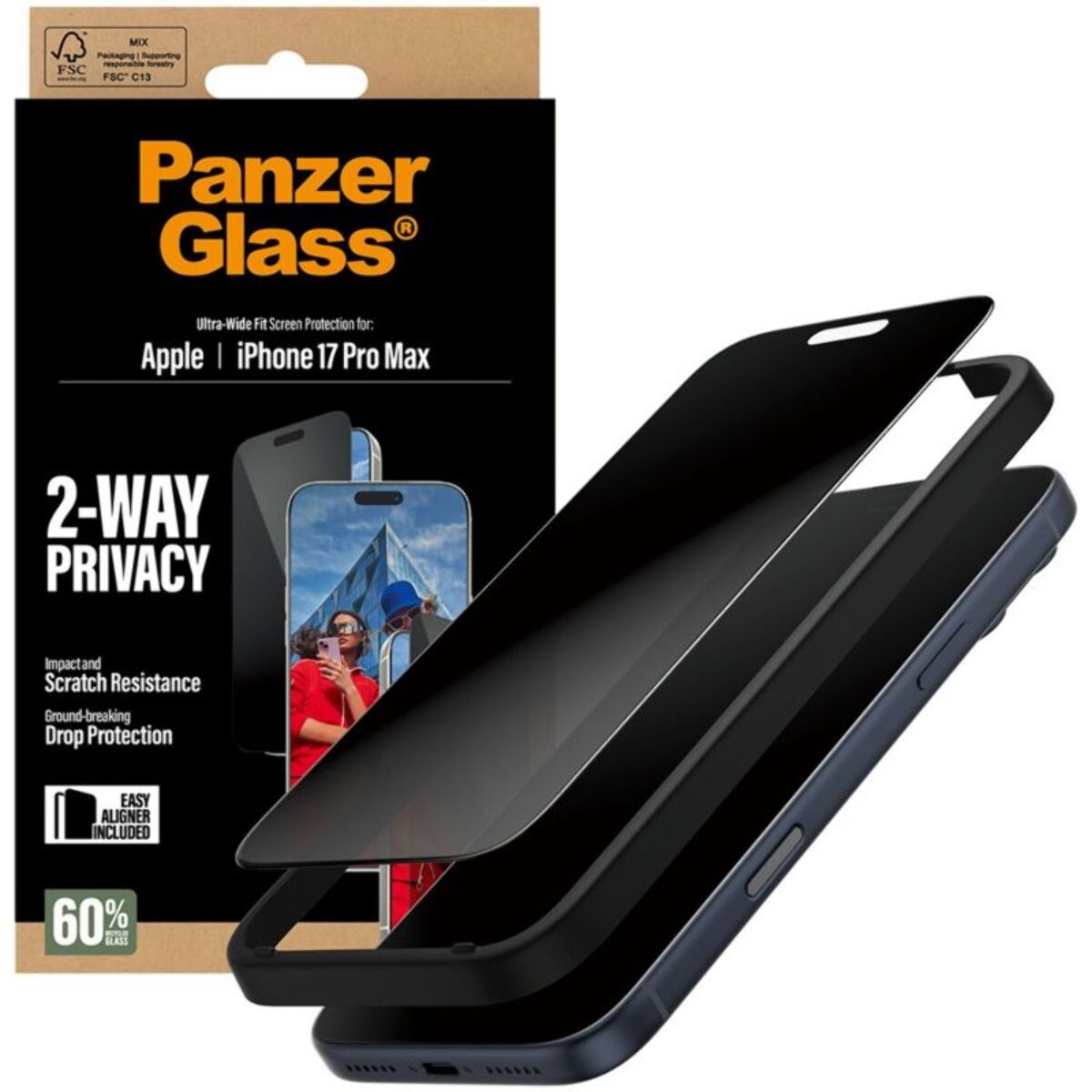 Protège écran PANZERGLASS iPhone 17 Pro Max Verre trempé privacy