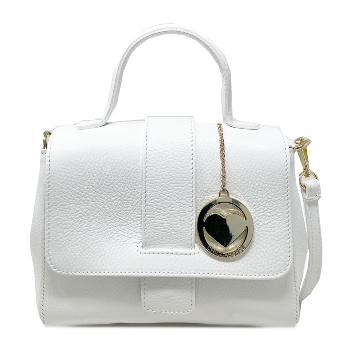 Chicca Borse - Borsa a Mano Donna in Vera Pelle - Colore Bianco