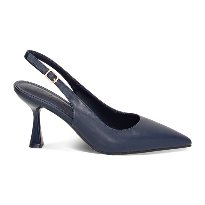 Décolleté slingback blu, tacco 8 cm