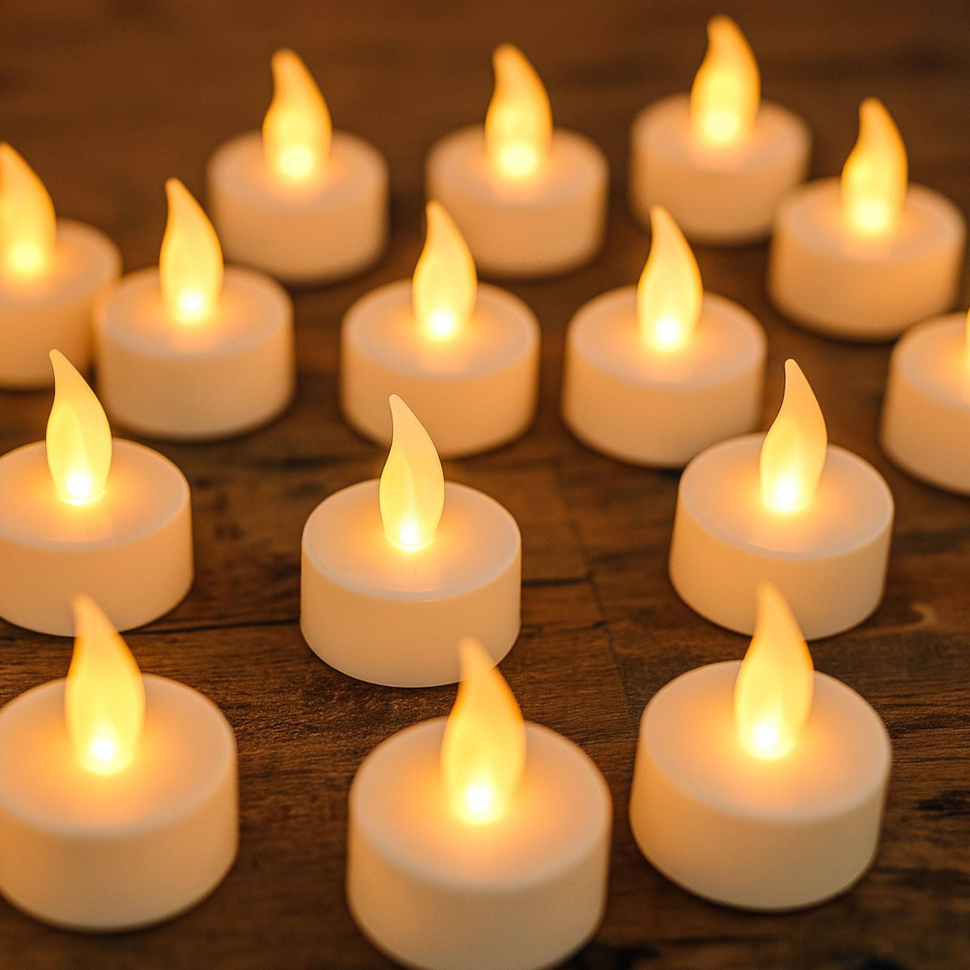Juego de 24 velas led de té en blanco cálido parpadeante ø3,8x1,8cm con batería incluida