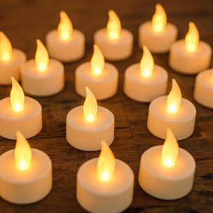 Juego de 24 velas led de té en blanco cálido parpadeante ø3,8x1,8cm con batería incluida