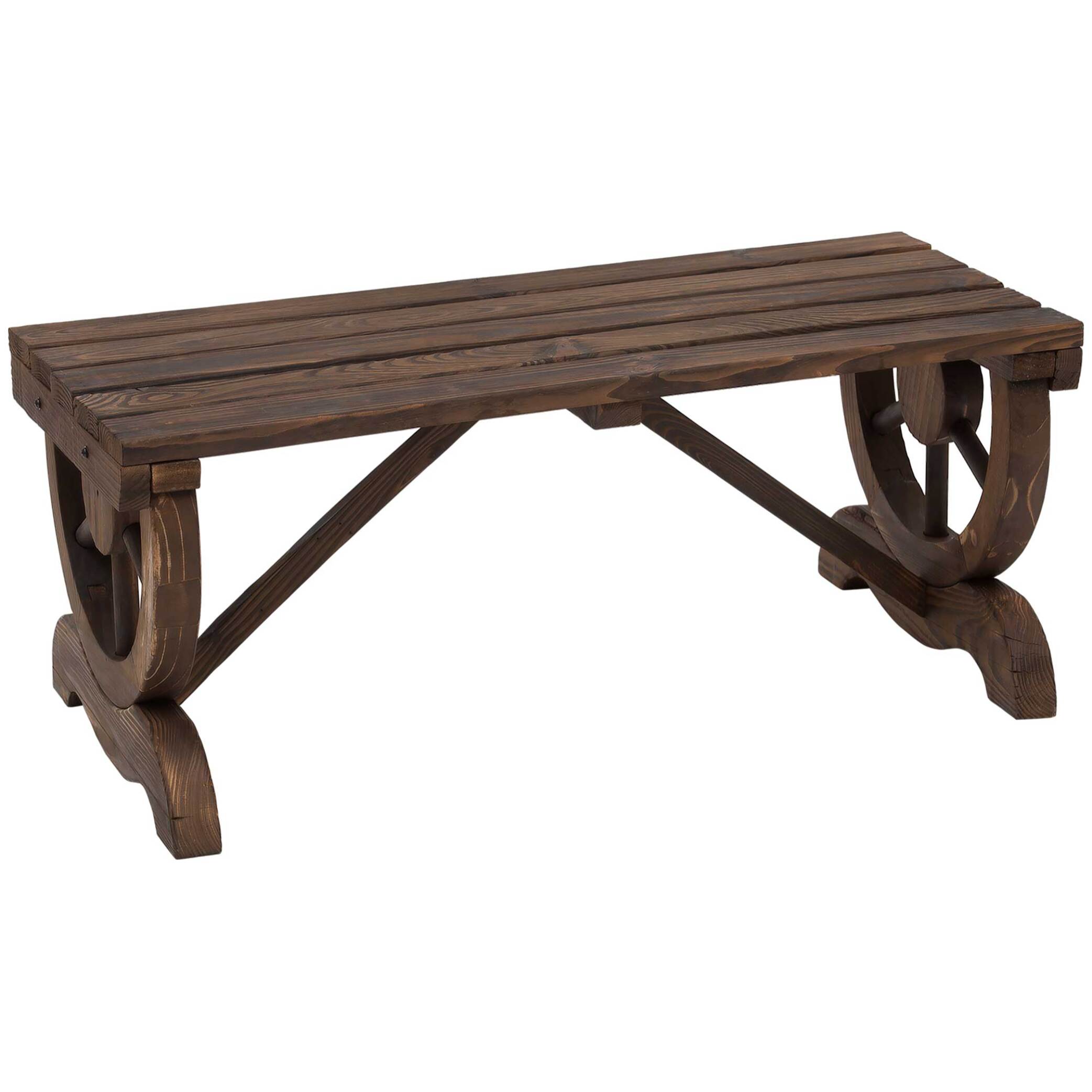 Banco de Jardín de 2 Plazas Banco de Madera con Ruedas Decorativas Estilo Rústico Carga 250 kg para Patio Terraza Balcón 98x50x39,5 cm Carbonizado