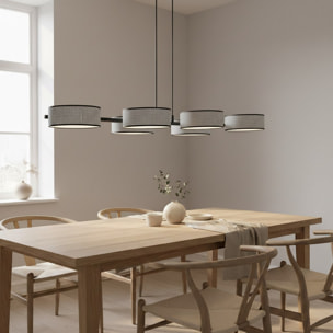Lampada a sospensione DRUMZ 6 in acciaio nero e tessuto grigio