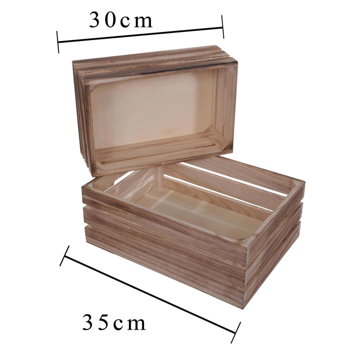 Set Di 2 Cassetta In Legno. Larghezza 35 Cm - Pezzi 1 - 35X13X25cm - Colore: Marrone - Bianchi Dino - Decori Casa E Complementi