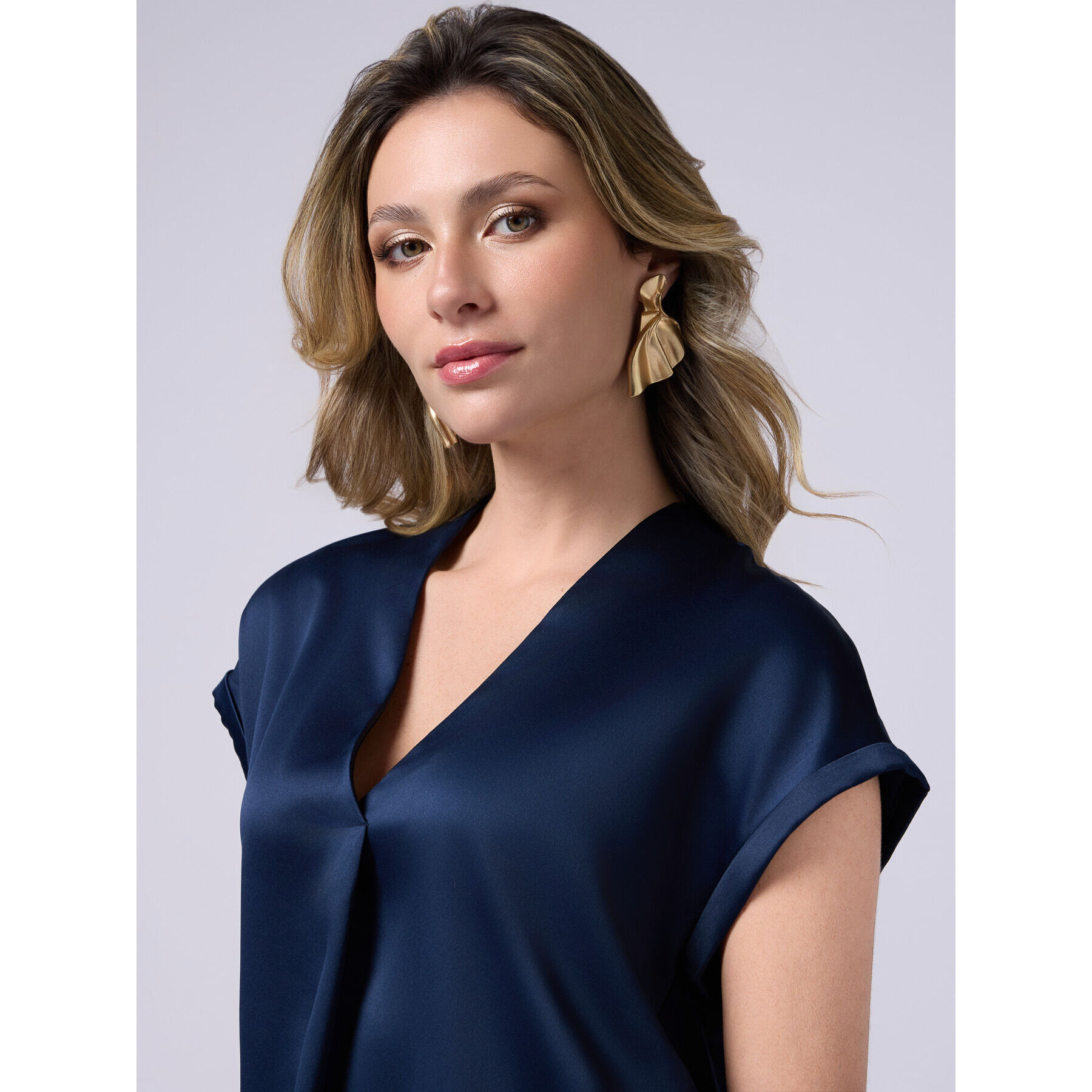 Oltre - Camiseta bimateria con escote de pico - Azul