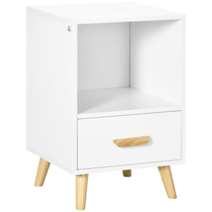 Mesa Auxiliar Moderna Mesita de Noche con 1 Cajón y Compartimiento de Almacenamiento Mesilla de Noche para Salón Dormitorio Cama 40x40x62 cm Blanco