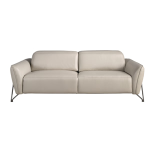 Sofá relax de 3 plazas tapizado en piel de origen vacuno en arena con reposacabezas patas de acero inoxidable oscurecido 2 sistemas de relax eléctrico 213x111x104cm